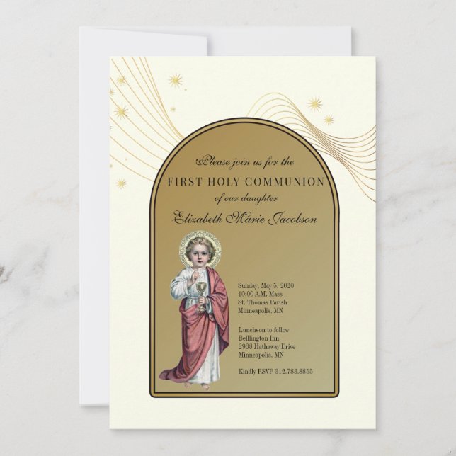 First Holy Communion Elegant Jesus  Invitation (Front)