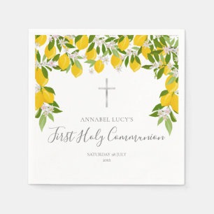 First Holy Communion Elegant Lemon Greenery Napkins