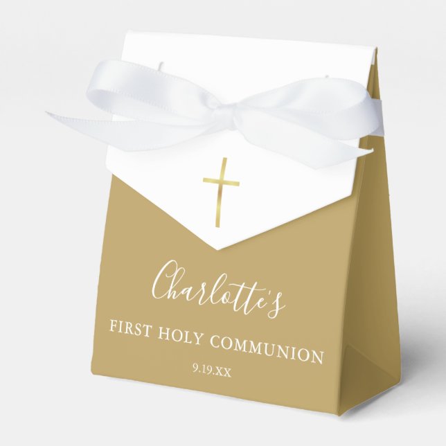 First Holy Communion Elegant Signature Script Gold Favor Boxes (Front Side)