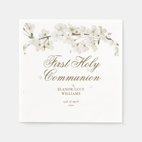First Holy Communion Elegant White Blossom Floral Napkins