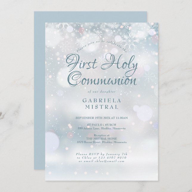 First Holy Communion Elegant Winter Invitation (Front/Back)