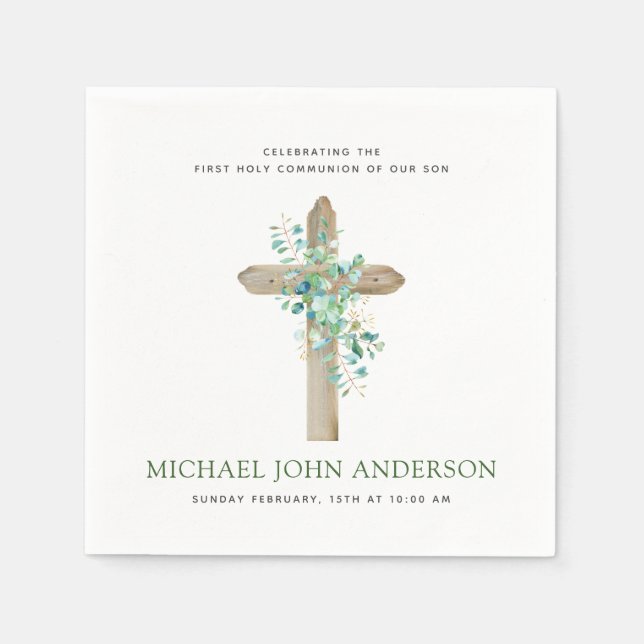 First Holy Communion Eucalyptus Green Napkins (Front)