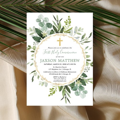First Holy Communion eucalyptus greenery Invitation