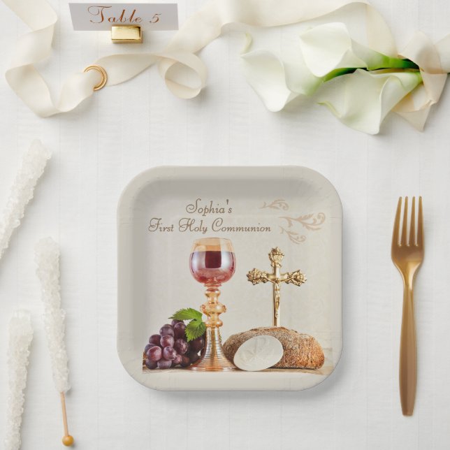 First Holy Communion Eucharist Chalice Design Paper Plates (Wedding)