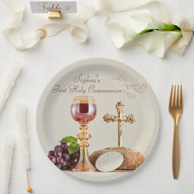 First Holy Communion Eucharist Chalice Design Paper Plates (Wedding)