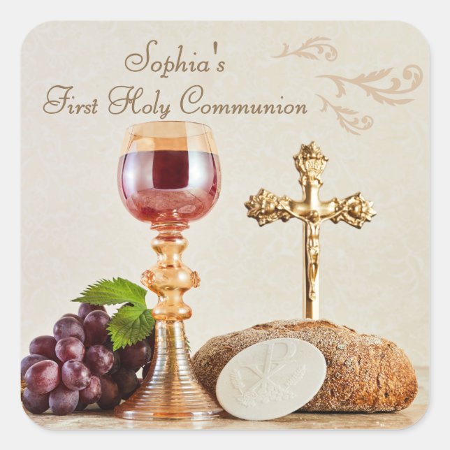 First Holy Communion Eucharist Chalice Design Square Sticker (Front)