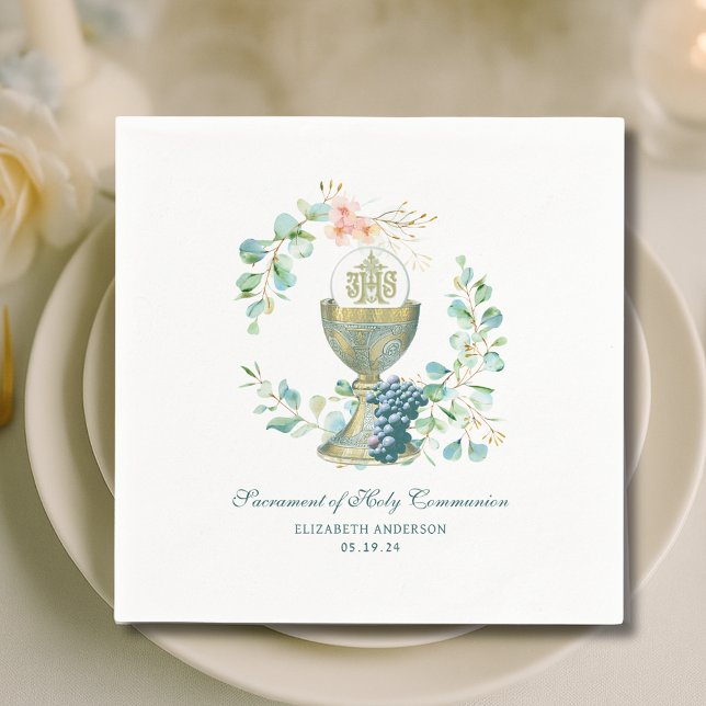 First Holy Communion Eucharist Floral Chalice Host Napkins (Creator Uploaded)