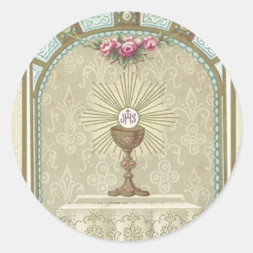 First Holy Communion Eucharist on Altar Classic Round Sticker