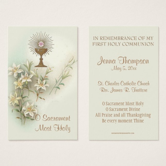 FIRST HOLY COMMUNION EUCHARIST PRAYER HOLY CARD (Front & Back)