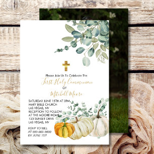 First Holy Communion Fall Pumpkin Greenery Invitation