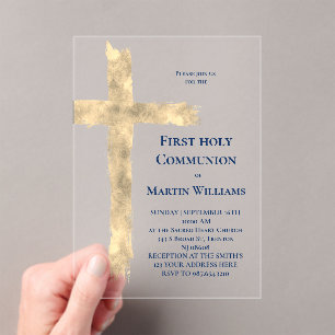 First Holy Communion faux foil cross Acrylic Invitations