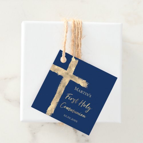 First Holy Communion faux gold foil Holy Cross Favor Tags