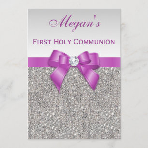 First Holy Communion Faux Jewels, Bow & Diamond Invitation