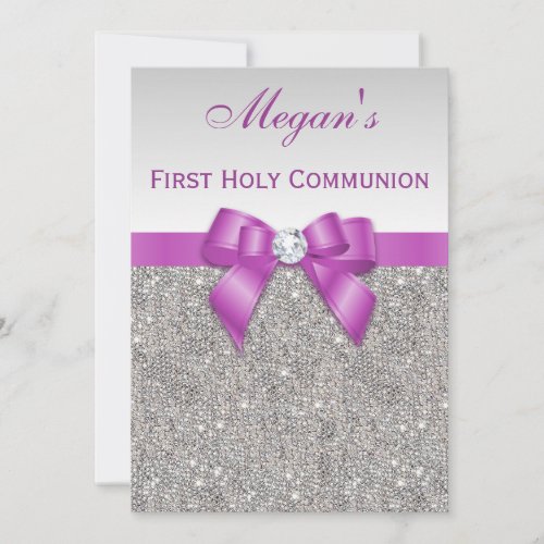First Holy Communion Faux Jewels, Bow &amp; Diamond Custom Invitation