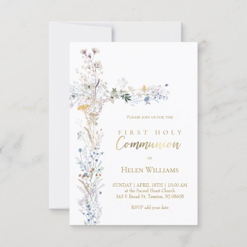 First Holy Communion floral cross  Invitation