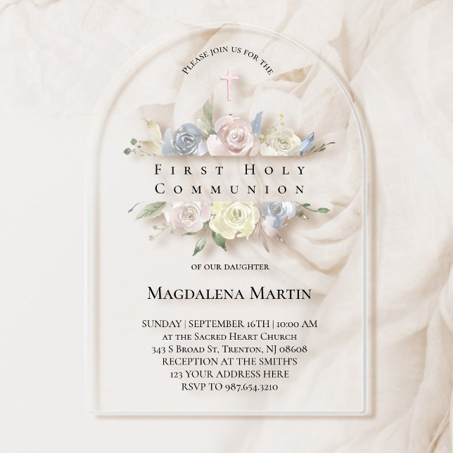 First Holy Communion floral frame Acrylic Invitations (Creator Uploaded)
