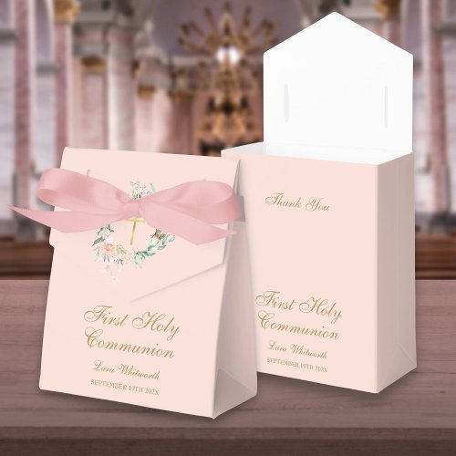 First Holy Communion Floral Garland Blush Pink Favor Boxes