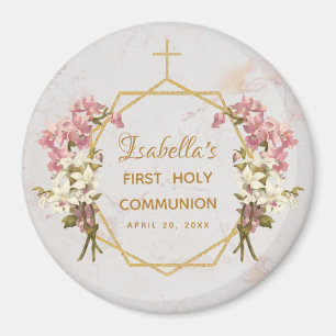 First Holy Communion Floral Gold Marble Orchids Magnet