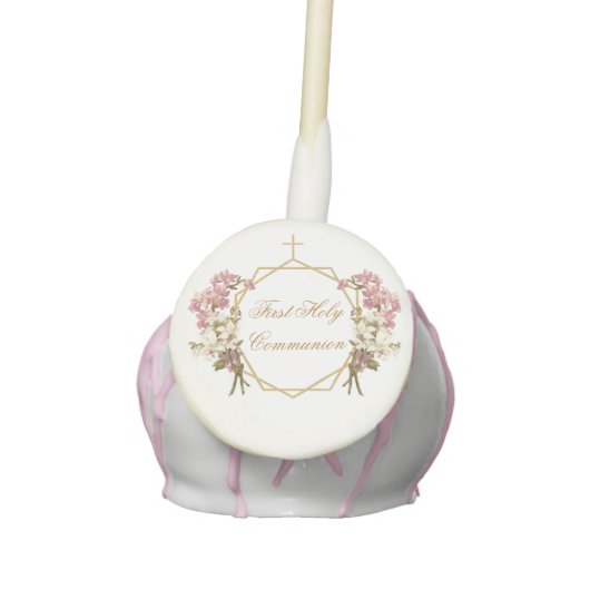 First Holy Communion Floral Gold Orchids Script Cake Pops (Front)