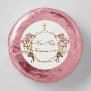 First Holy Communion Floral Gold Script Dipped Oreo Cookie Favors