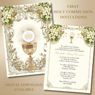 First Holy Communion Floral  Invitation