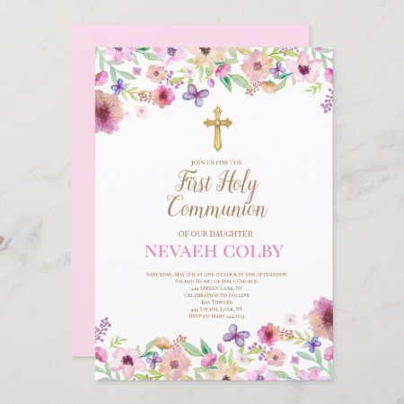 First Holy Communion Floral Invitations