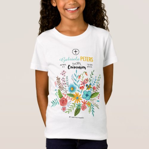 First Holy Communion Floral Kids  T_shirt