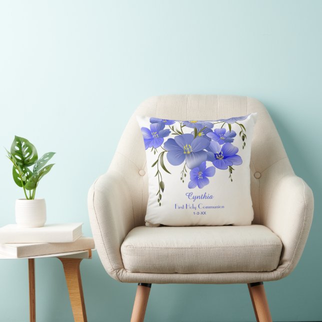 First Holy Communion Floral Personalized Throw Pillow (Chair)