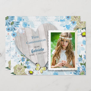 First Holy Communion Floral Photo Invitations