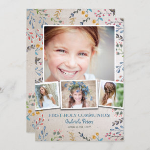 First Holy Communion Floral Photo Invitations