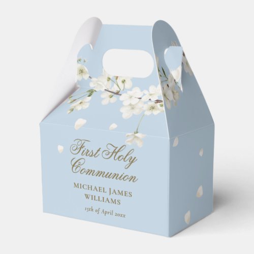 First Holy Communion Floral White Blossom Blue Favor Boxes