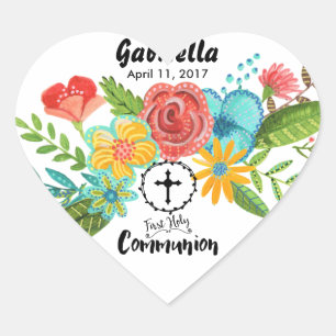 First Holy Communion Flower Heart Sticker
