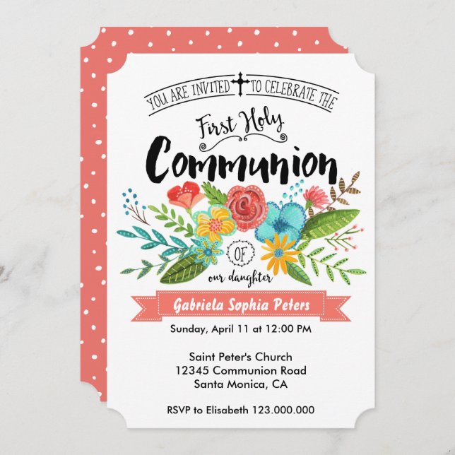 First Holy Communion Flowers | Invitations (Front/Back)