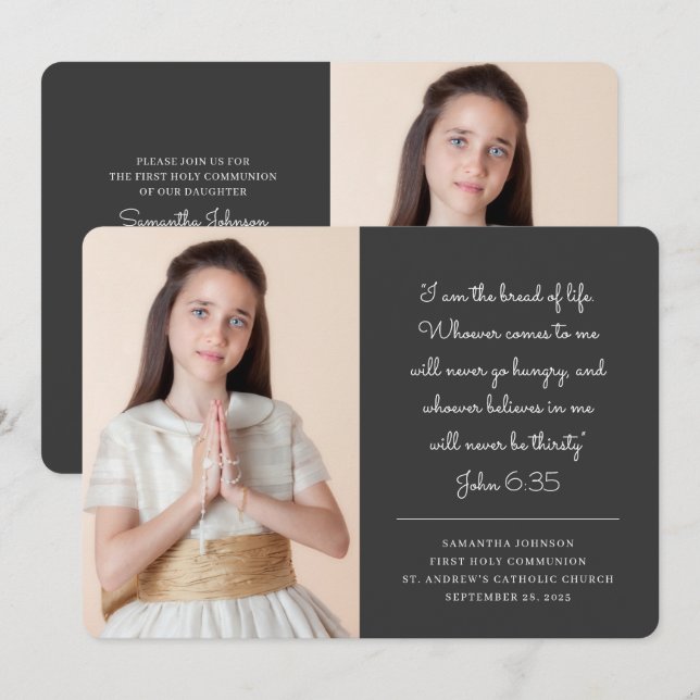 First Holy Communion For Her | Modern Photo Invitation (Front/Back)
