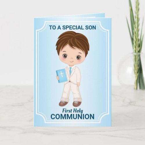 First Holy Communion for Little Boy Greeting Card