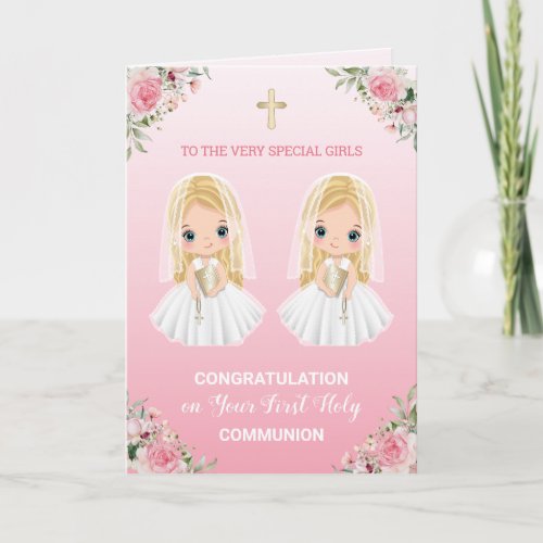 First Holy Communion for Little Twin Greeting Card