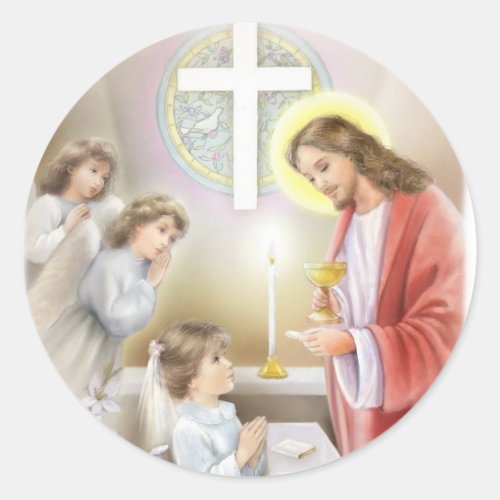 First Holy Communion girl Classic Round Sticker