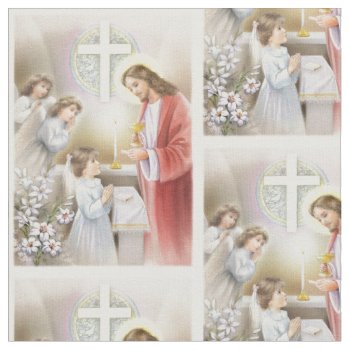 First Holy Communion Girl Fabric by patrickhoenderkamp at Zazzle