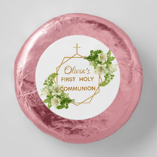 First Holy Communion Girl Floral Gold White Lilies Dipped Oreo Cookie Favors