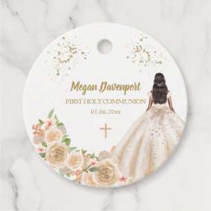 First Holy Communion Girl Princess pink dress Favor Tags