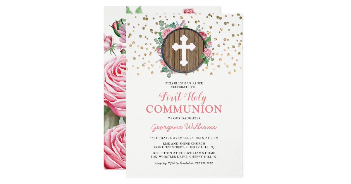 First Holy Communion Girl Religious Cross Invitation | Zazzle.com