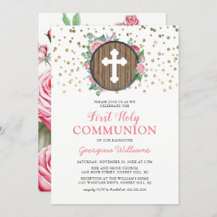 First Holy Communion Girl Religious Cross Invitation