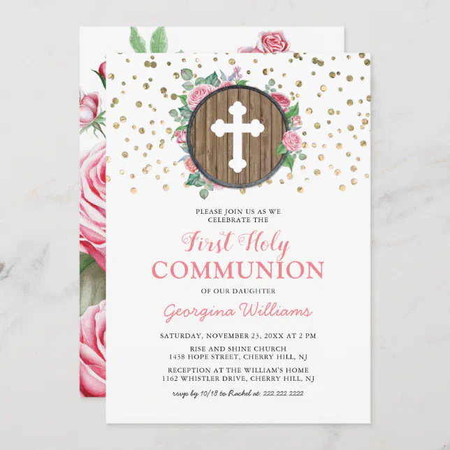 First Holy Communion Girl Religious Cross Invitation | Zazzle