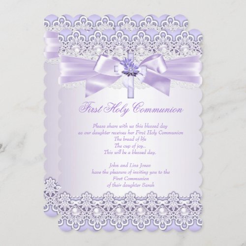 First Holy Communion Girls Cross Lavender Purple 2 Invitation