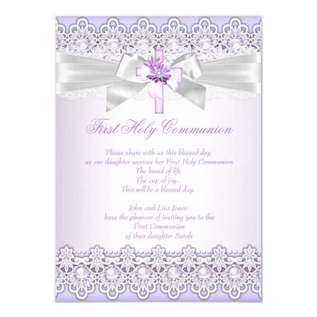 First Holy Communion Girls Cross Lavender Purple Invitation