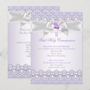 First Holy Communion Girls Cross Lavender Purple Invitation
