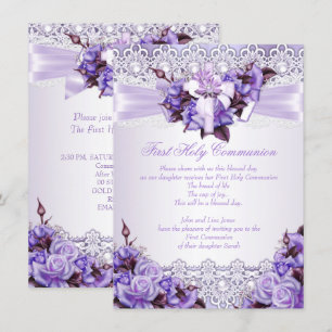 First Holy Communion Girls Lilac Lavender Purple 2 Invitation