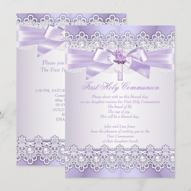 First Holy Communion Girls Lilac Lavender Purple Invitation (Front/Back)