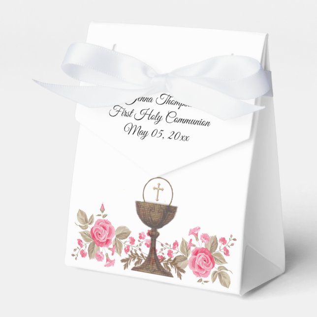 First Holy Communion Girls Traditional Roses Favor Boxes (Front Side)