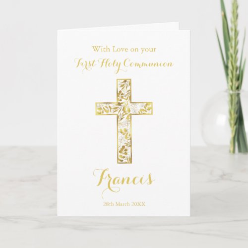 First Holy Communion gold cross boys name   Card